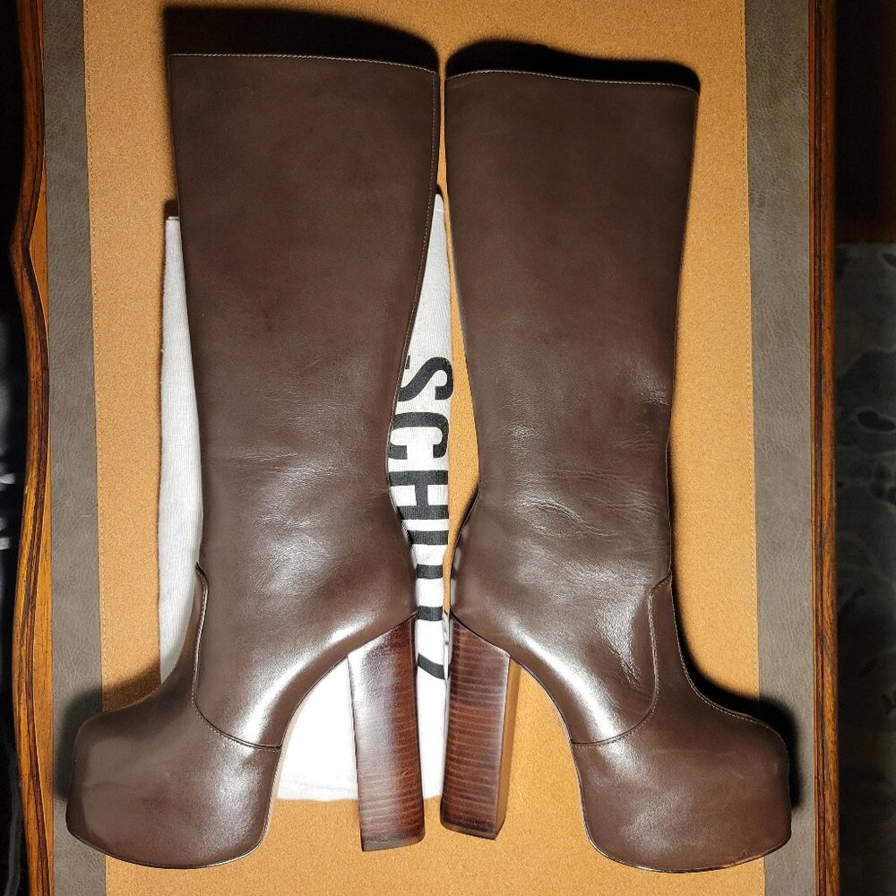 NWT Aberdeen Dark Brown Knee high Leather Platform Boots